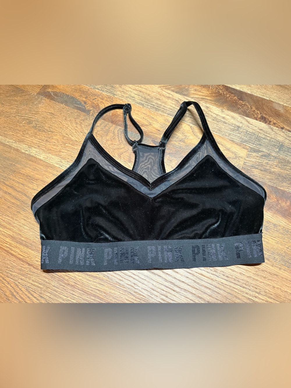 PINK Victoria's Secret Black Velvet Sports Bralette